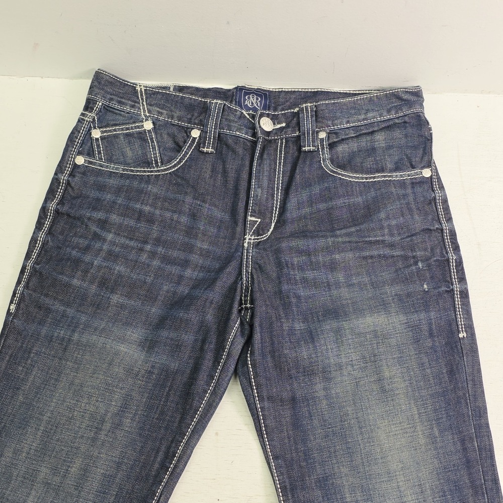 Rock & Republic Men's Jeans 34x30 Dark Wash Thick Stitch Boot Cut Flap Y2K NWOT - Picture 2 of 11